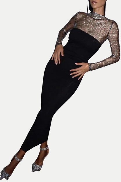 Mulato Crystal Mesh Midi Bandage Dress