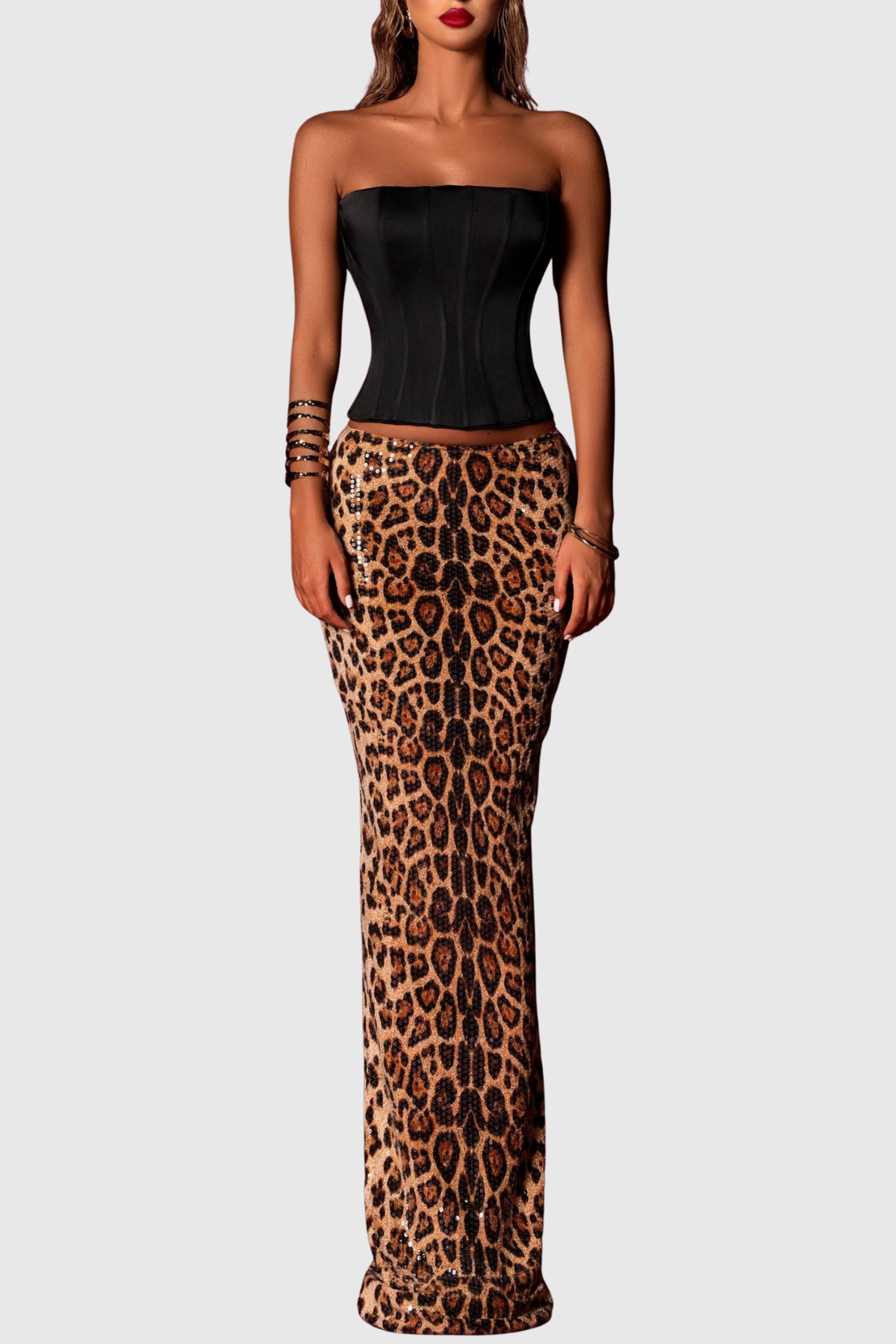 Musa Corset & Leopard Sequin Maxi Skirt