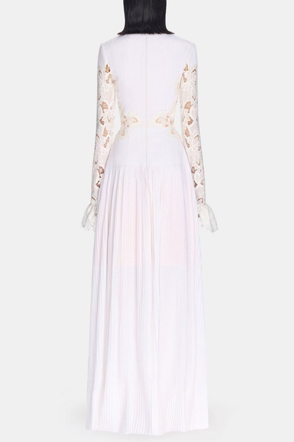 Nabby Embroidered Pleated Maxi Shirt Dress