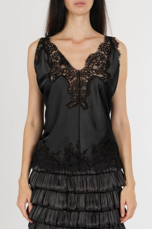 Nadira Lace Satin Top - Black