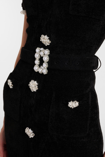Nahma Crystal Embellished Belted Knit Midi Dress