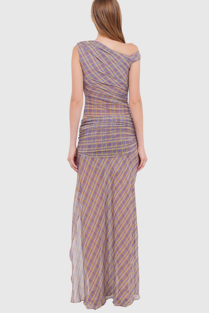 Nashira One Shoulder Asymmetric Ruched Maxi Dress