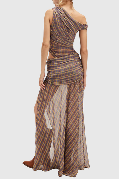 Nashira One Shoulder Asymmetric Ruched Maxi Dress