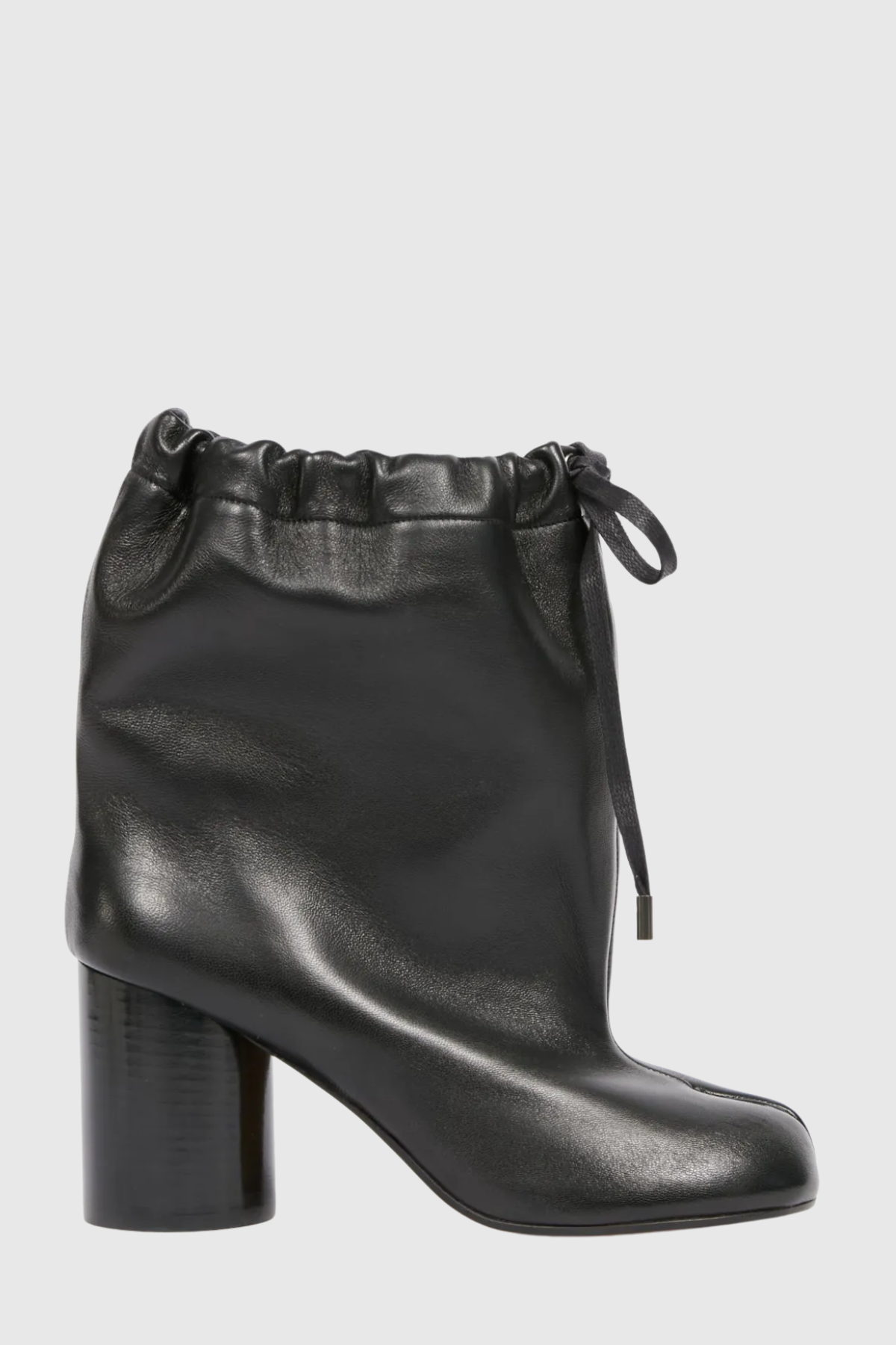 Nasima Drawstring Leather Ankle Boots - Black