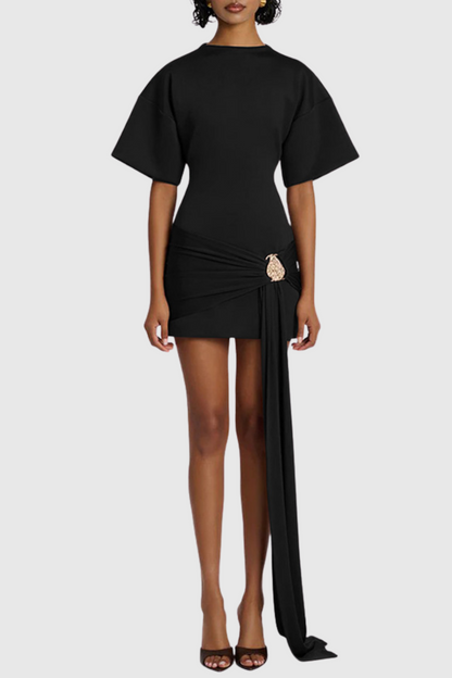 Natalja Draped Embellished Mini Dress - Black