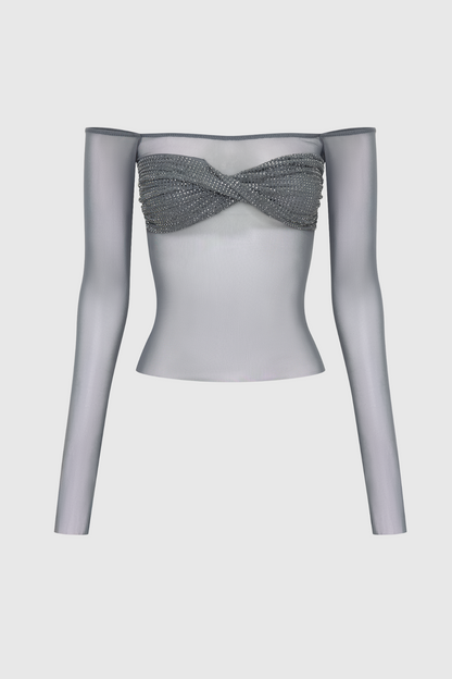 Natane Off Shoulder Crystal Embeliished Top