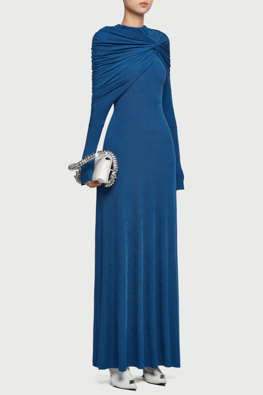 Natosha Ruched Knot Cape Maxi Dress - Navy