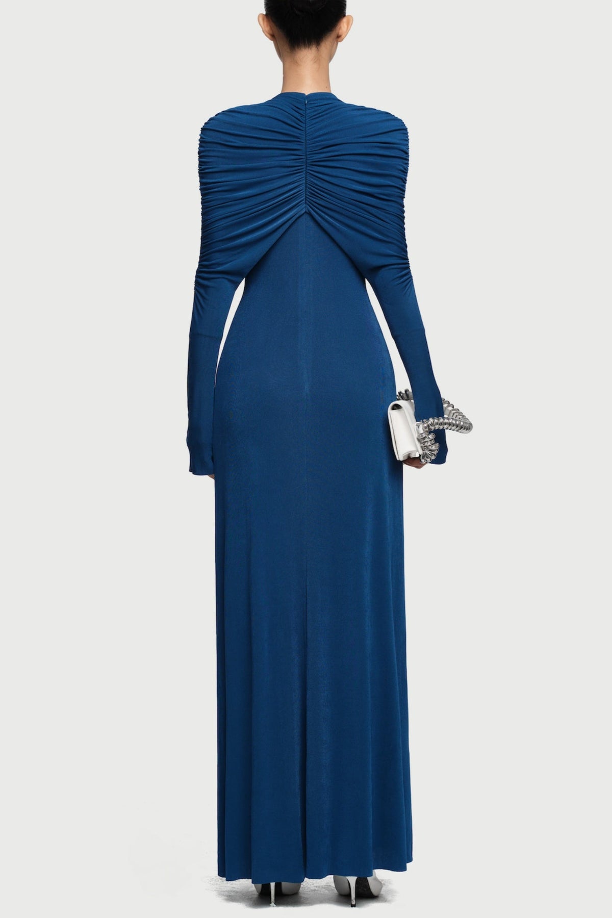 Natosha Ruched Knot Cape Maxi Dress - Navy