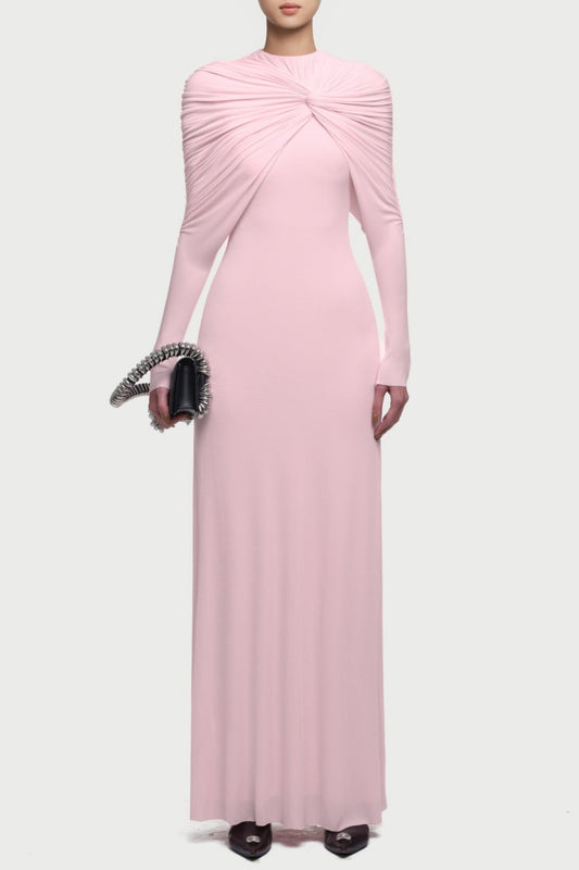 Natosha Ruched Knot Cape Maxi Dress - Pink