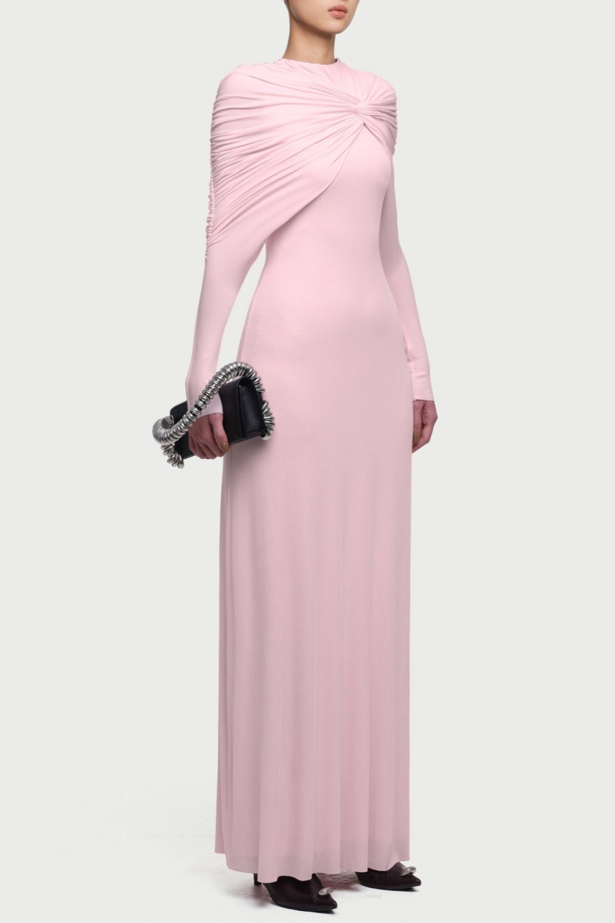 Natosha Ruched Knot Cape Maxi Dress - Pink