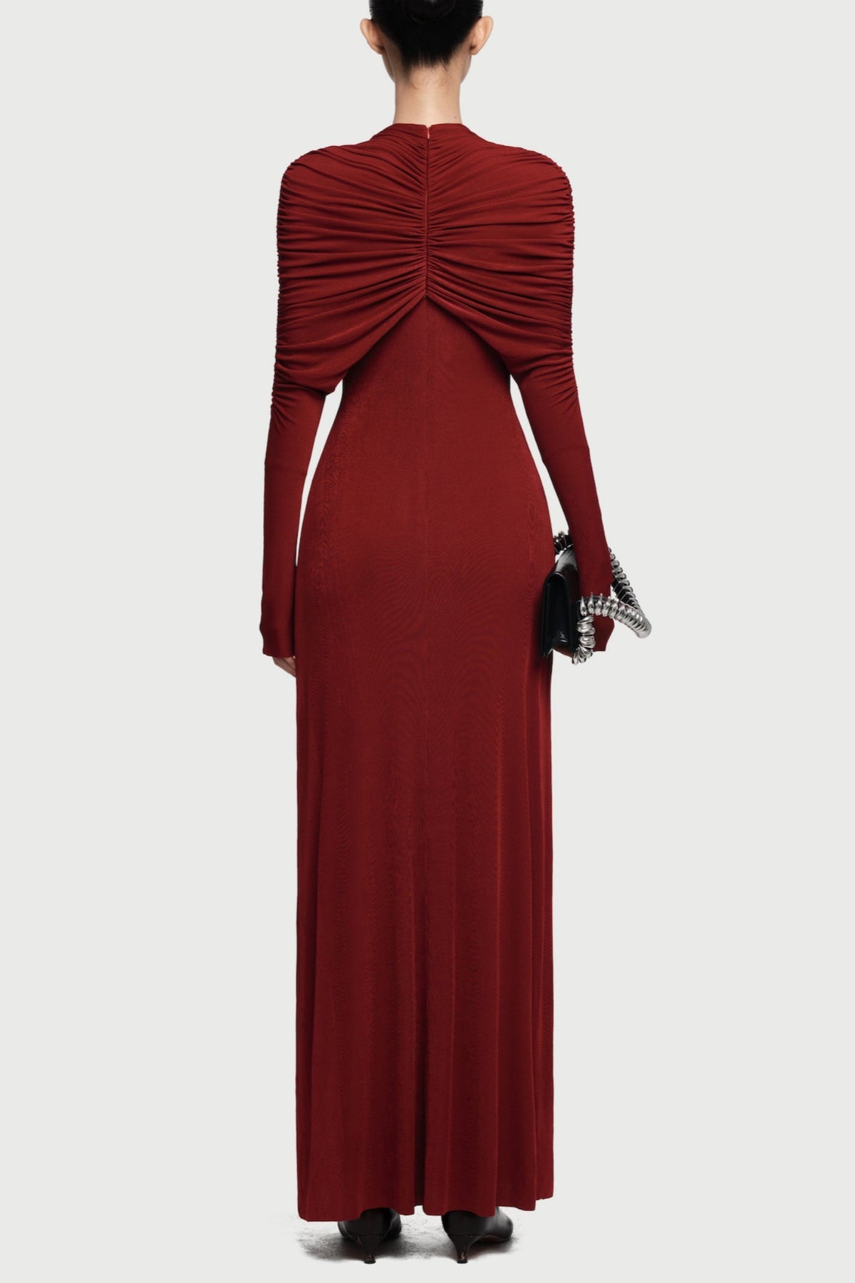 Natosha Ruched Knot Cape Maxi Dress - Wine