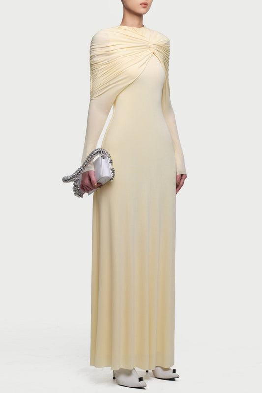 Natosha Ruched Knot Cape Maxi Dress - Yellow
