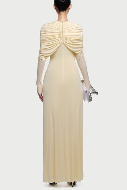 Natosha Ruched Knot Cape Maxi Dress - Yellow