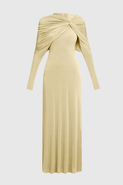 Natosha Ruched Knot Cape Maxi Dress - Yellow