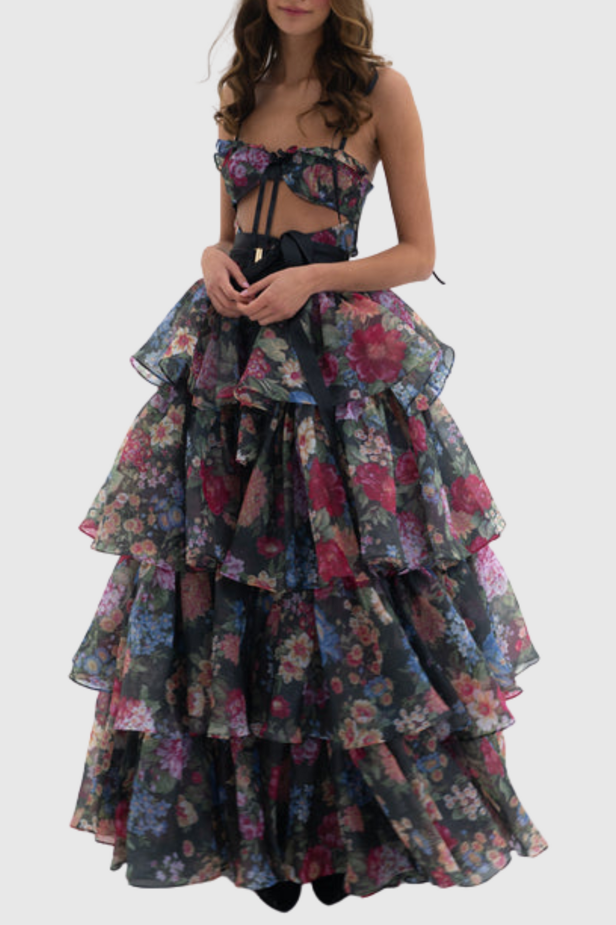 Nicola Floral Cutout Ruffle Skirt Two Piece Set