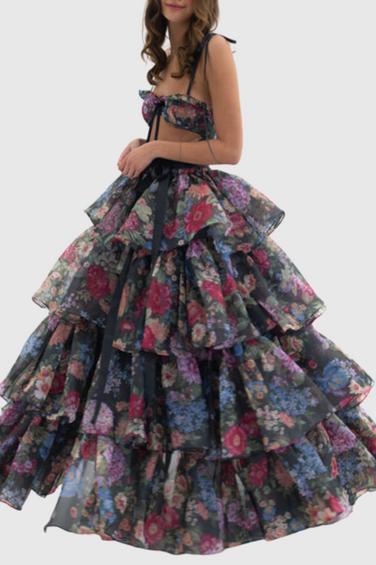 Nicola Floral Cutout Ruffle Skirt Two Piece Set