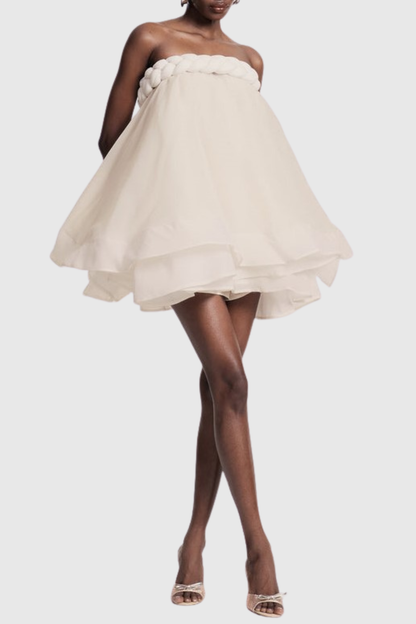 Ninna Braid Strapless Layered Mini Dress - Apricot