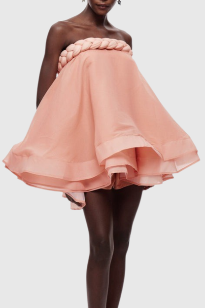 Ninna Braid Strapless Layered Mini Dress - Pink