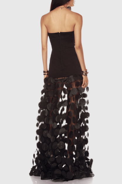 Nodin Strapless Dot Mesh Maxi Dress - Black
