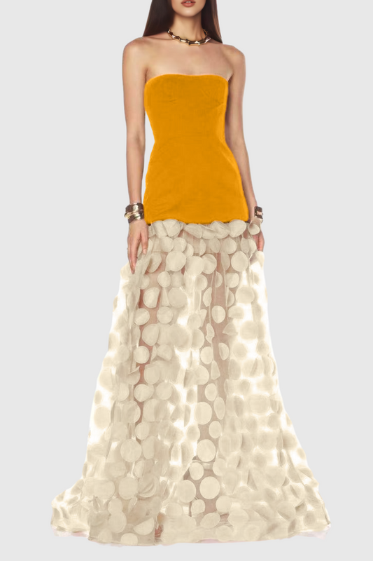 Nodin Strapless Dot Mesh Maxi Dress - Orange