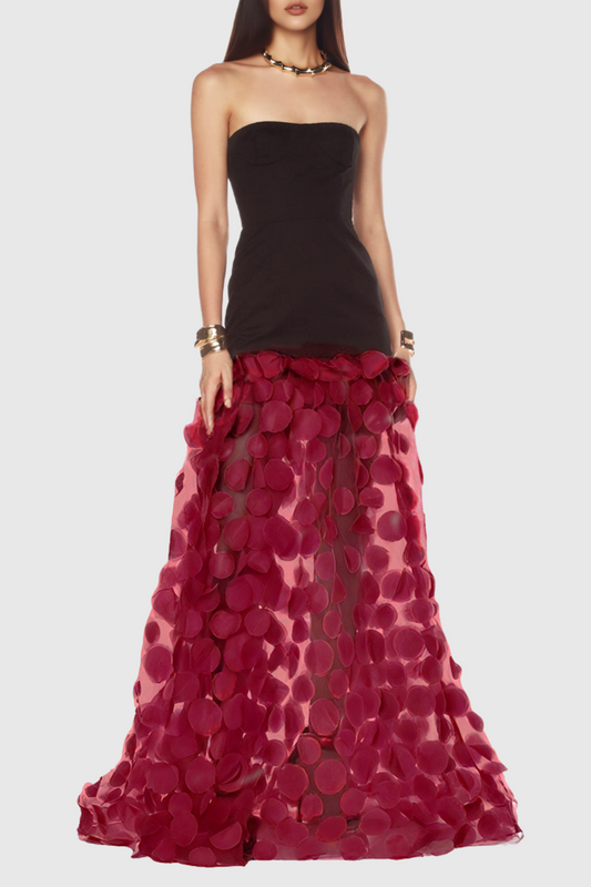 Nodin Strapless Dot Mesh Maxi Dress - Wine