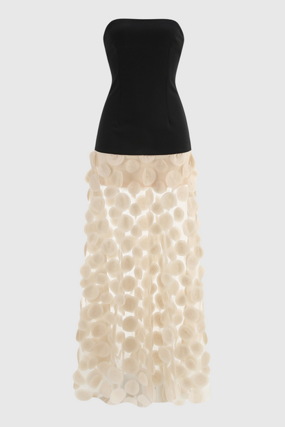 Nodin Strapless Dot Mesh Maxi Dress - Beige