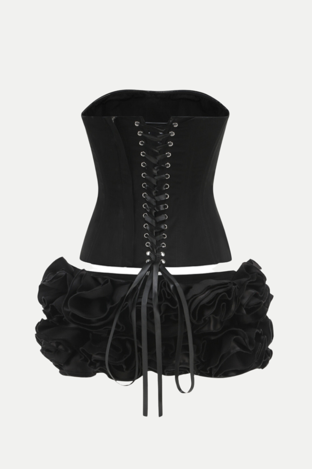 Nuala Floral Lace Up Two Piece Set - Black