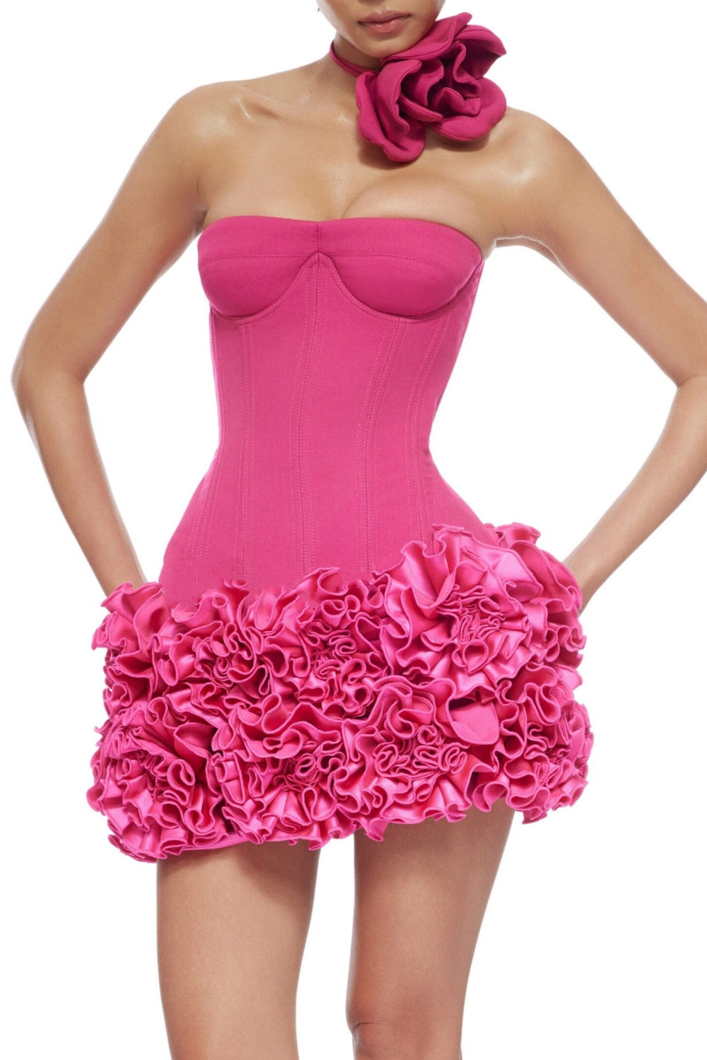 Nuala Strapless Floral Mini Dress - Pink