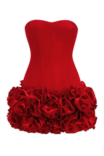 Nuala Strapless Floral Mini Dress - Red