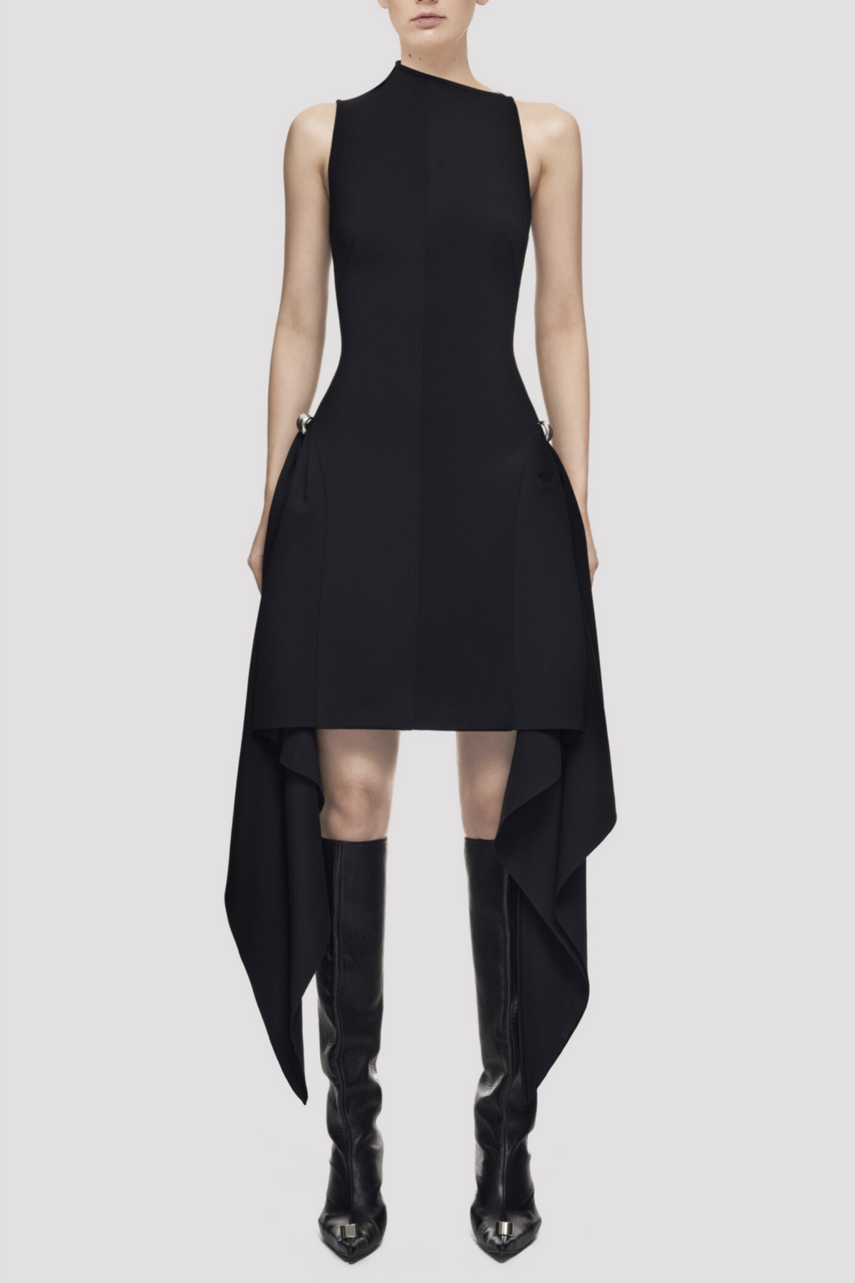 Oadao Symmetric Drapes Mini Dress - Black