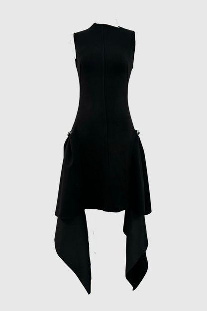 Oadao Symmetric Drapes Mini Dress - Black
