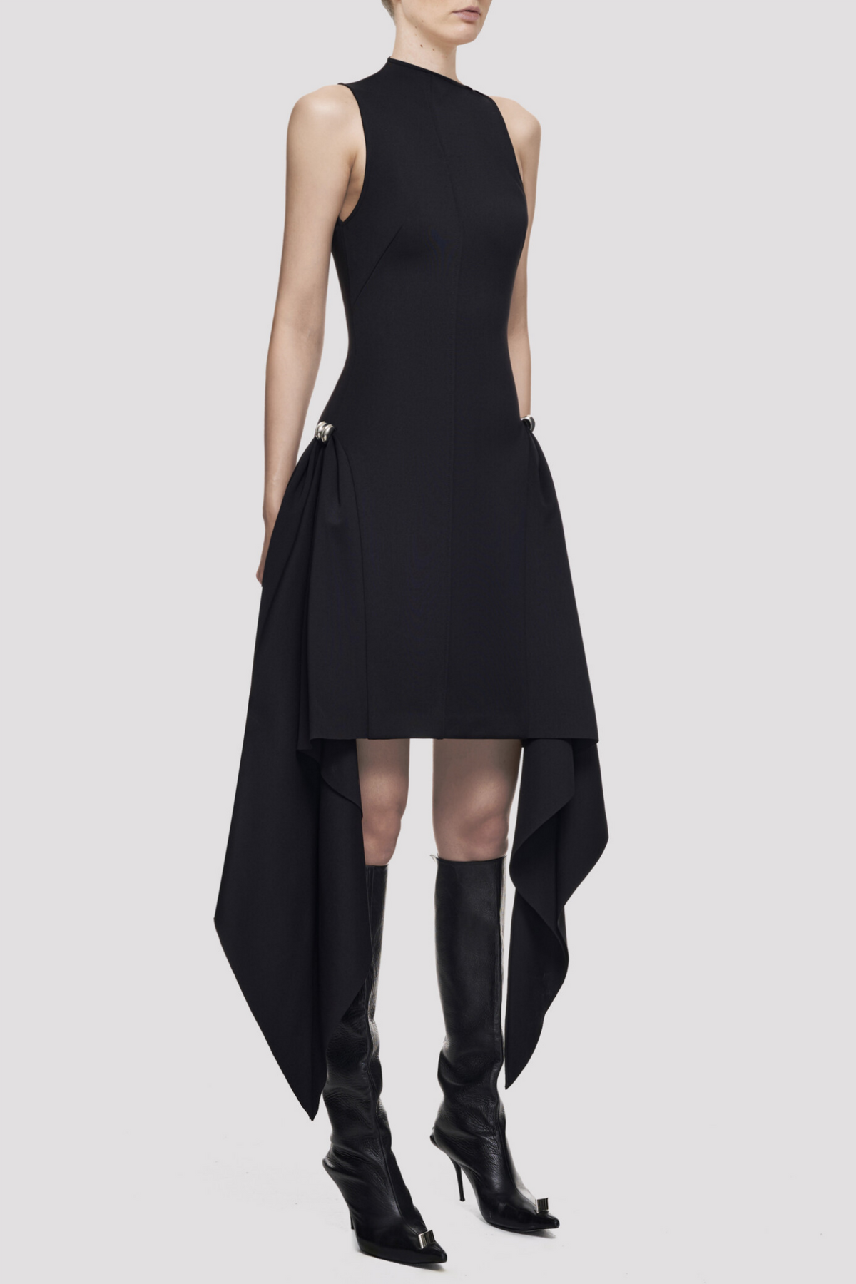 Oadao Symmetric Drapes Mini Dress - Black