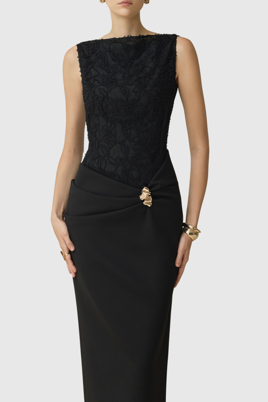 Obsidia Jacquard Sleeveless Midi Dress