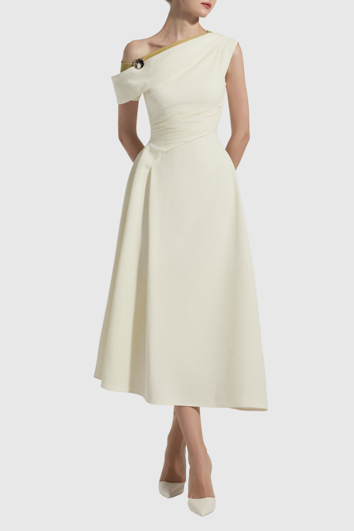 Odete Off Shoulder Ruched Midi Dress