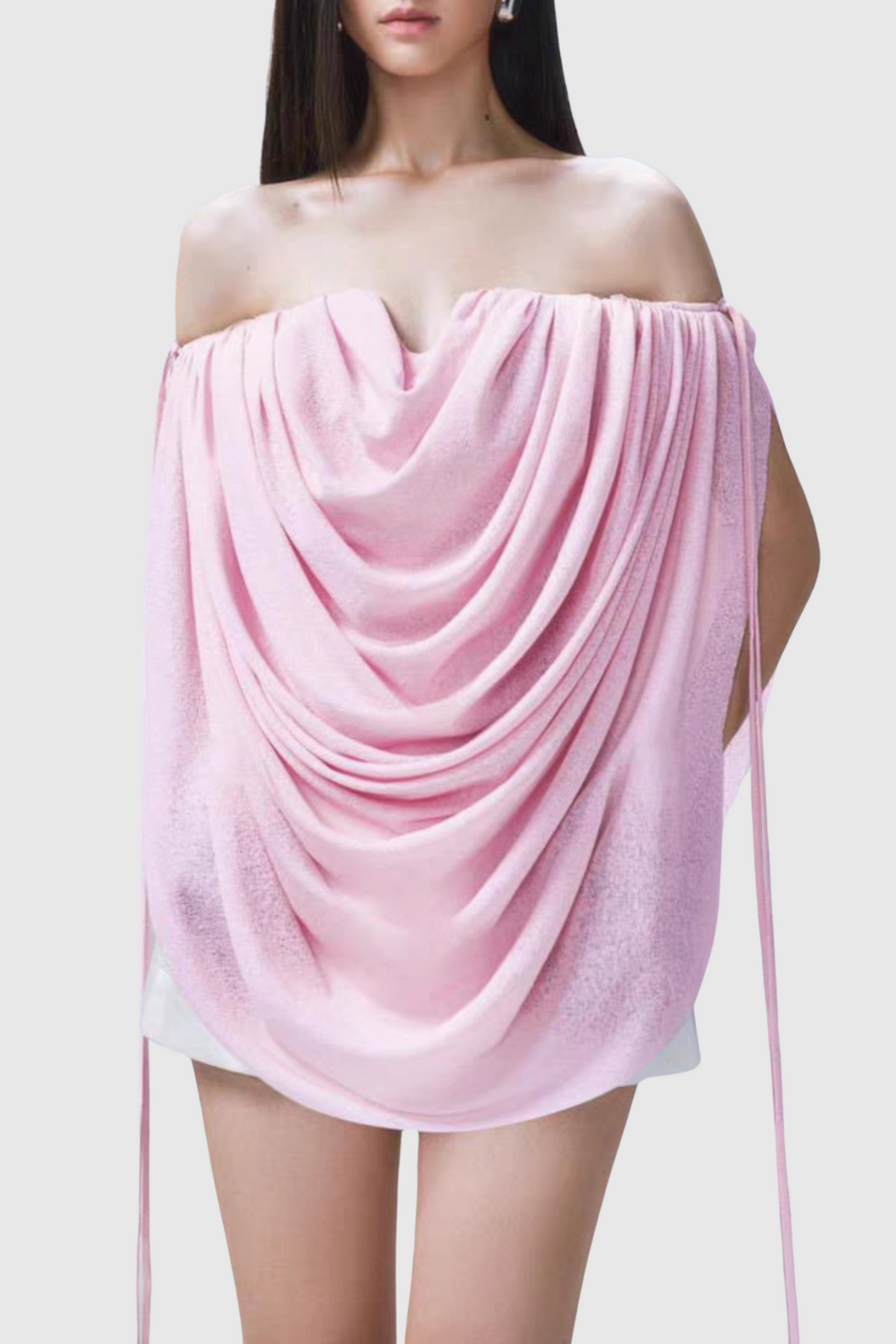 Odruta Off Shoulder Draped Top - Pink