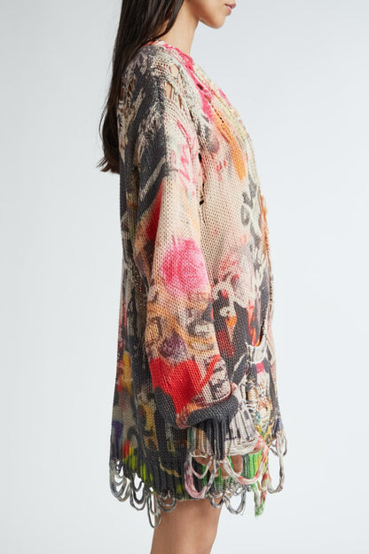 Onida Graffiti Printed Distressed Cardigan