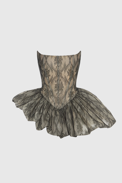 Orentha Lace Strapless Puff Mini Dress