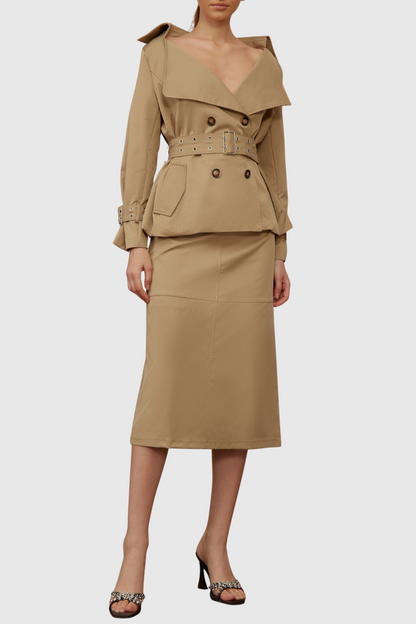 Osorio Off Shoulder Double-Breasted Trench Coat
