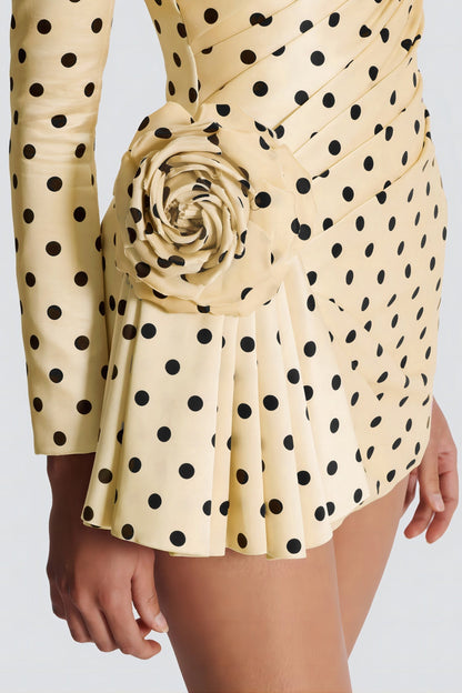 Ostelle Polka Dots Satin Mini Dress - Yellow