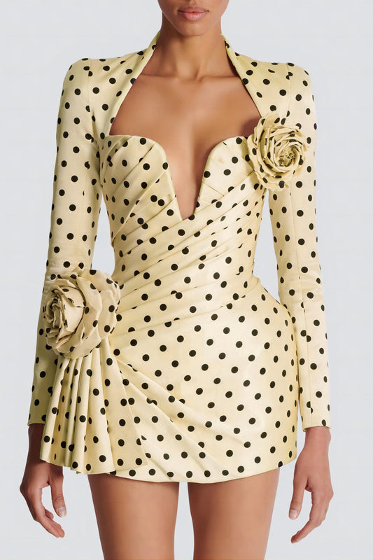 Ostelle Polka Dots Satin Mini Dress - Yellow