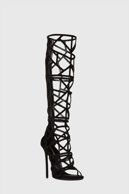 Parsa Black Cage Knee High Boots