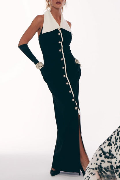 Phedra Halter Pearl Maxi Dress
