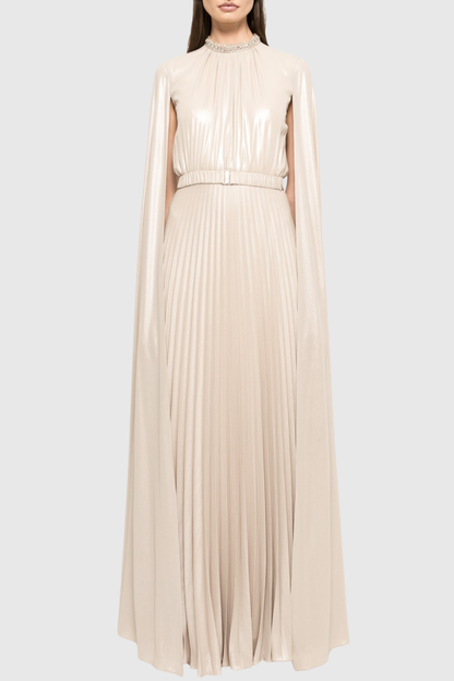 Piera Cape Sleeve Pleated Maxi Dress