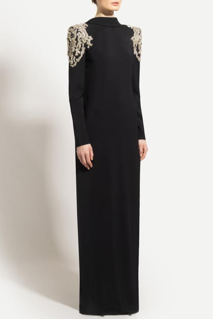 Pietro Crystal Embellished Backless Maxi Blazer Dress
