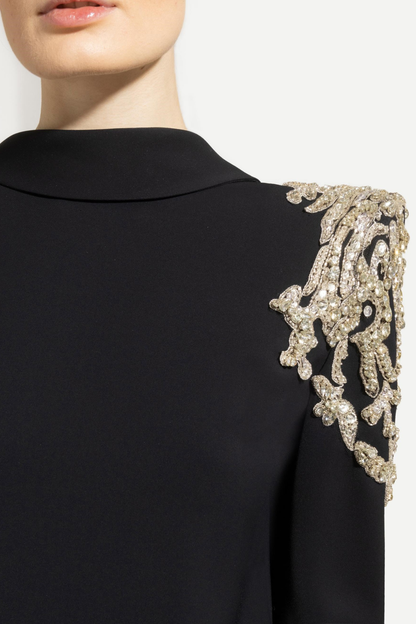 Pietro Crystal Embellished Backless Maxi Blazer Dress