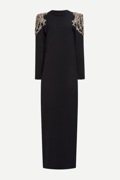 Pietro Crystal Embellished Backless Maxi Blazer Dress