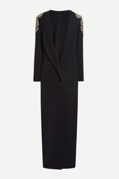 Pietro Crystal Embellished Backless Maxi Blazer Dress