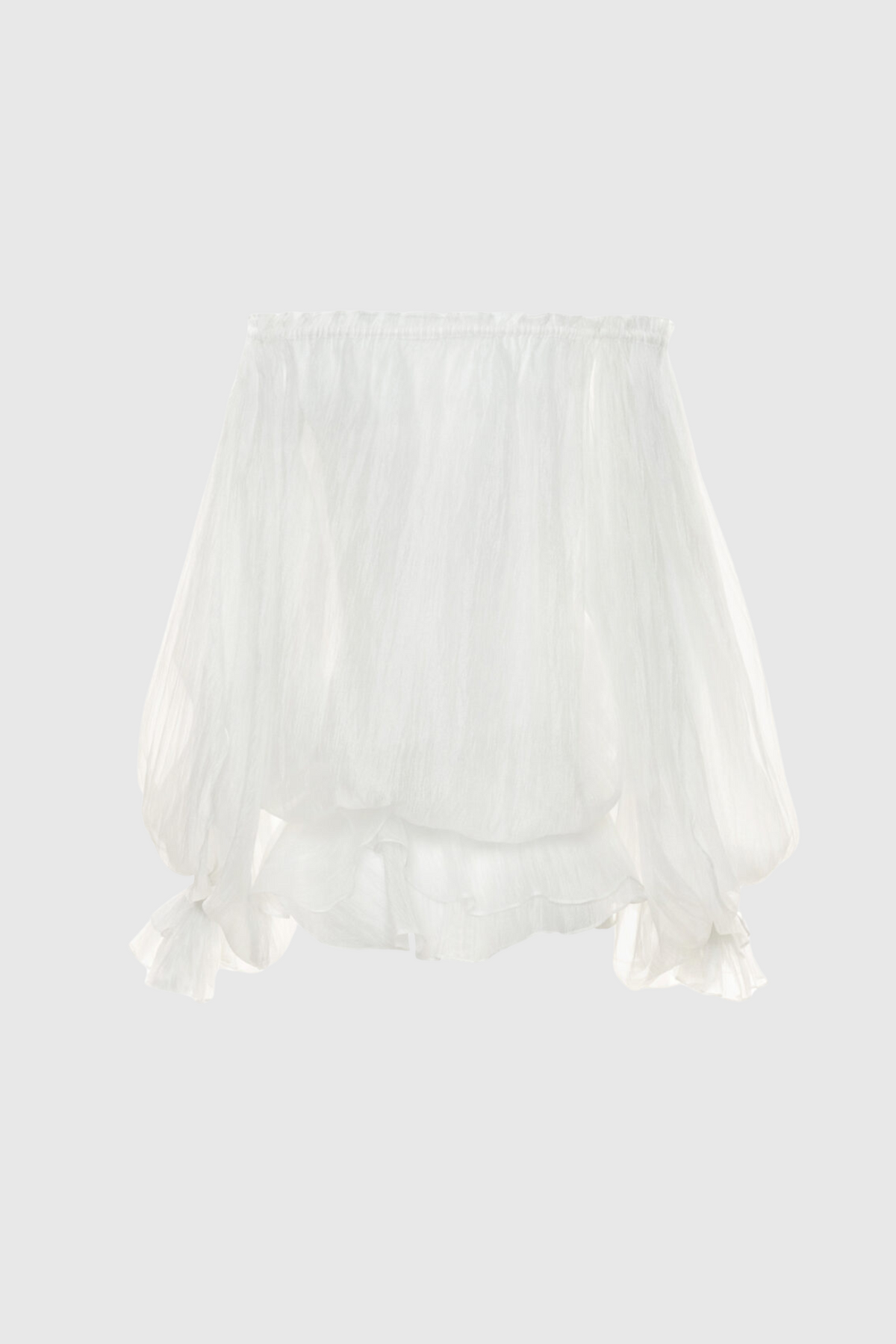 Pineda Off Shoulder Ruched Ruffle Blouse - White