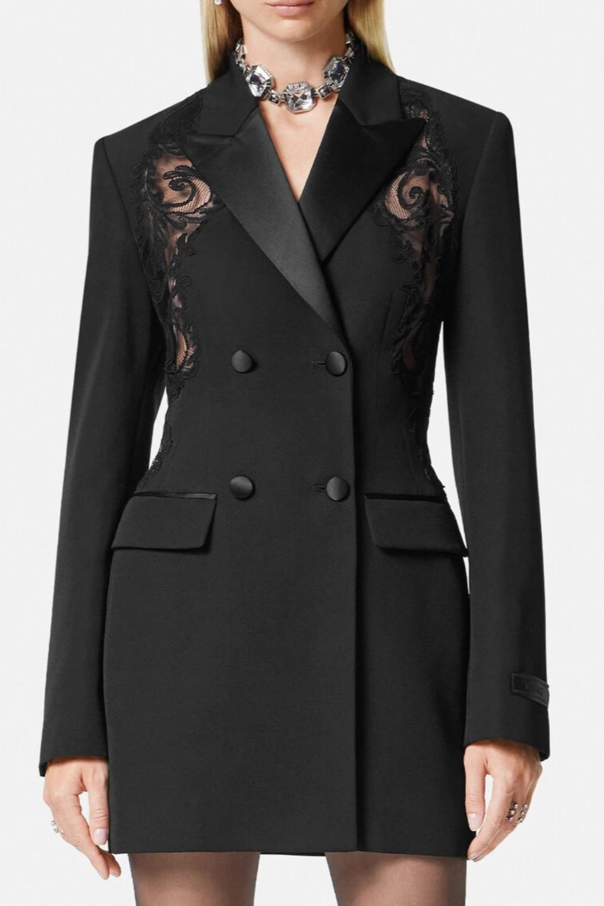 Pisana Lace-embellished Double-breasted Mini Blazer Dress