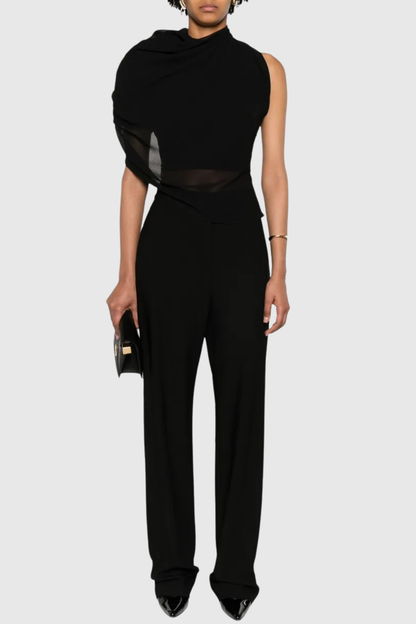Priscilla Asymmetric Mesh Top - Black